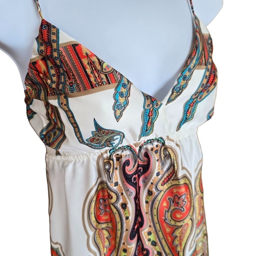 Fifth Culture Paisley Empire Babydoll Dress‎ Womens L White Multi Boho Festival